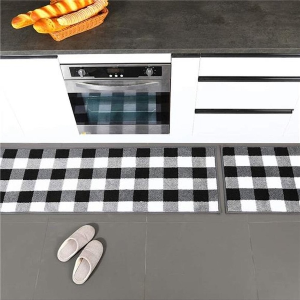 2 Pieces Buffalo Plaid Check Rug Set Water Absorb Microfiber NonSlip Kitchen Rug - Picture 3 of 7